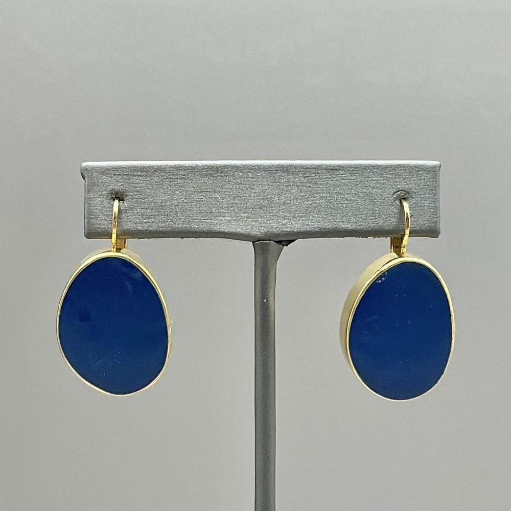 Kenneth Lane Earrings Gold Tone Blue Oval Dangle Drop Womens 1.5 Inch Jewelry